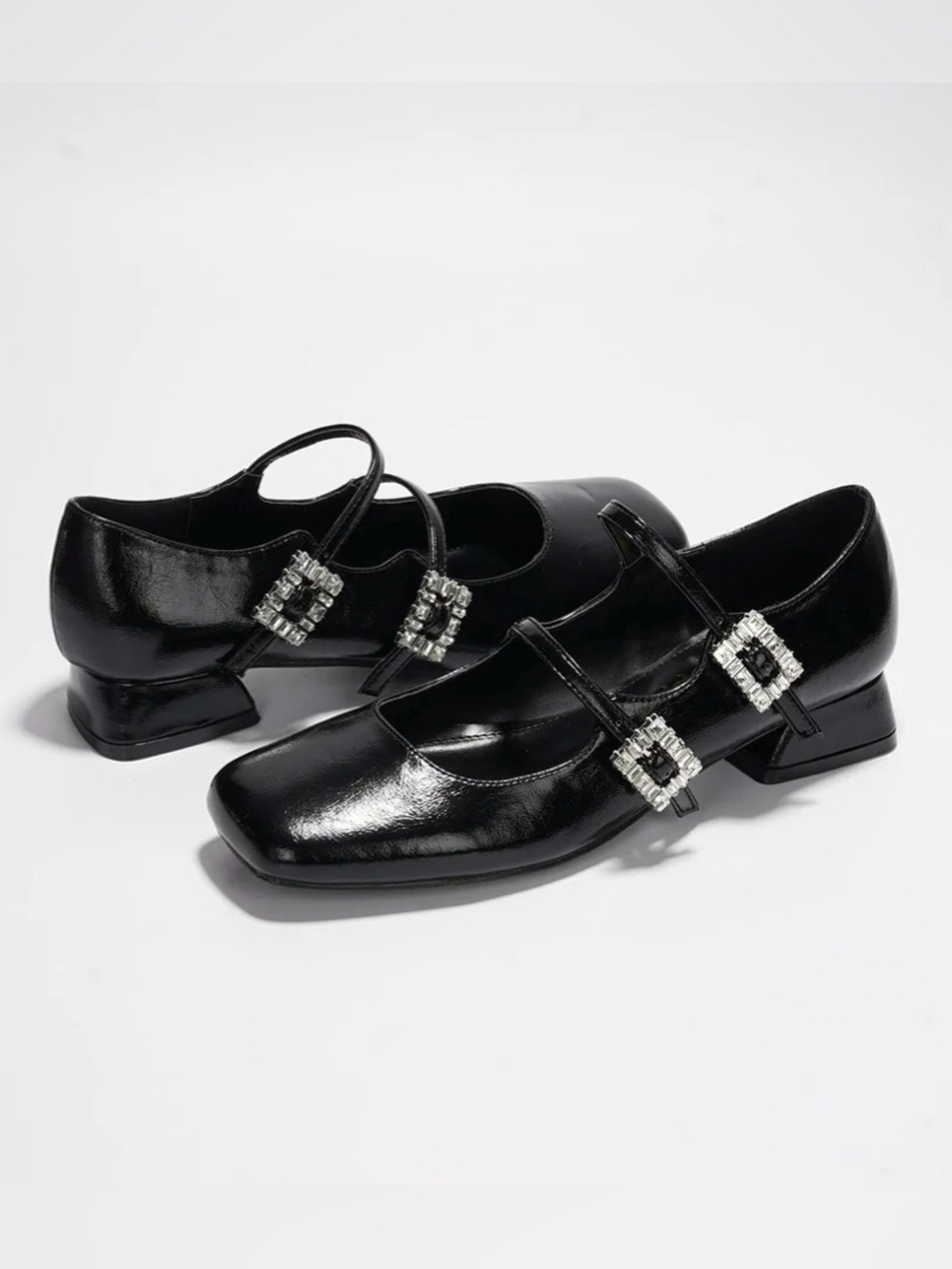 Cape Robbin Black Patent Mary Jane Flats with Crystal Buckles